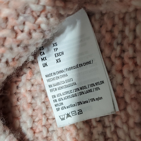 American Eagle Pink White Slouchy Chunky Knit Wide Sweater Size XS - Picture 5 of 6